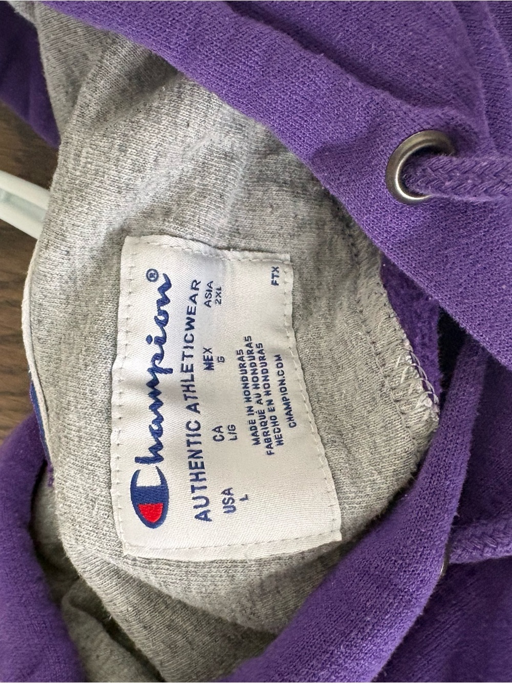 Champion Big C Logo Purple Pullover Hoodie Sweatshirt with White Logo Size Large - Picture 5 of 6